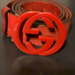 Red Suede Gucci Belt